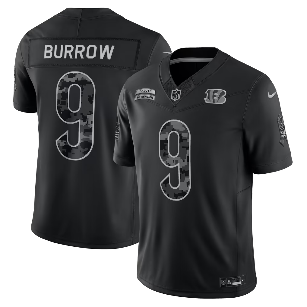 Cincinnati Bengals Joe Burrow Jersey – NFL Nike 2026 Salute to Service Stitched Limited – Black (USA Sourced)