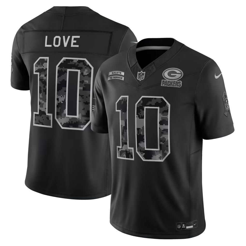 Green Bay Packers Jordan Love Jersey – NFL Nike 2026 Salute to Service Stitched Limited – Black (USA Sourced)