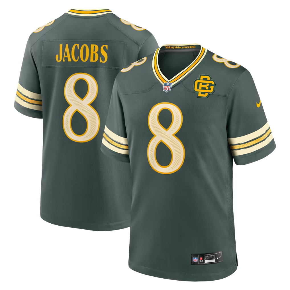 Green Bay Packers Josh Jacobs Jersey – NFL Nike 2026 Rivalries Collection Game – Green (USA Sourced)