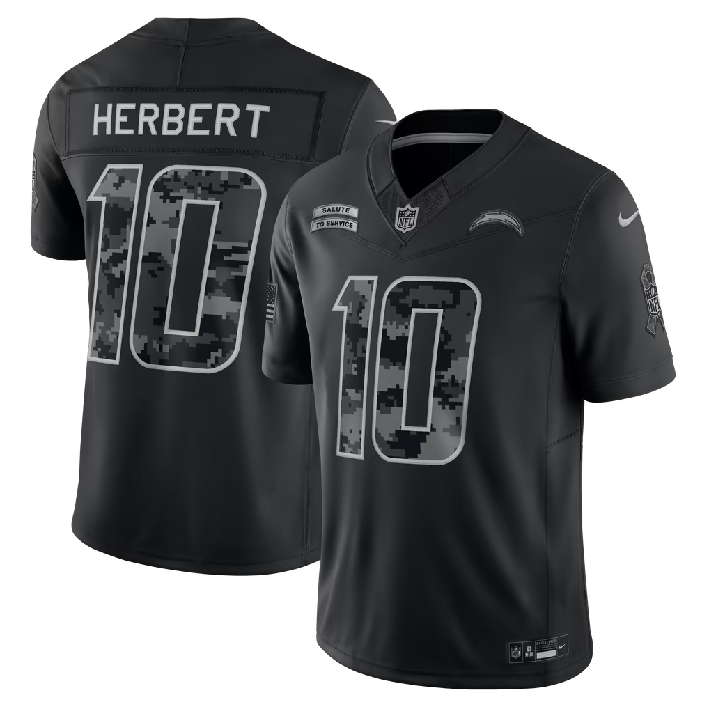 Los Angeles Chargers Justin Herbert Jersey – NFL Nike 2026 Salute to Service Stitched Limited – Black (USA Sourced)