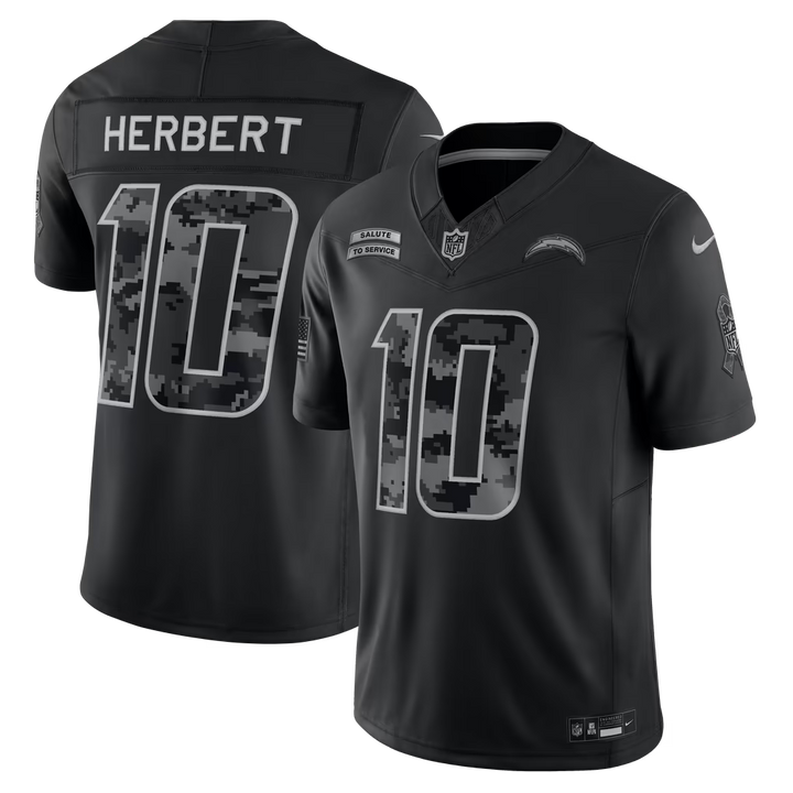 Los Angeles Chargers Justin Herbert Jersey – NFL Nike 2026 Salute to Service Stitched Limited – Black (USA Sourced)