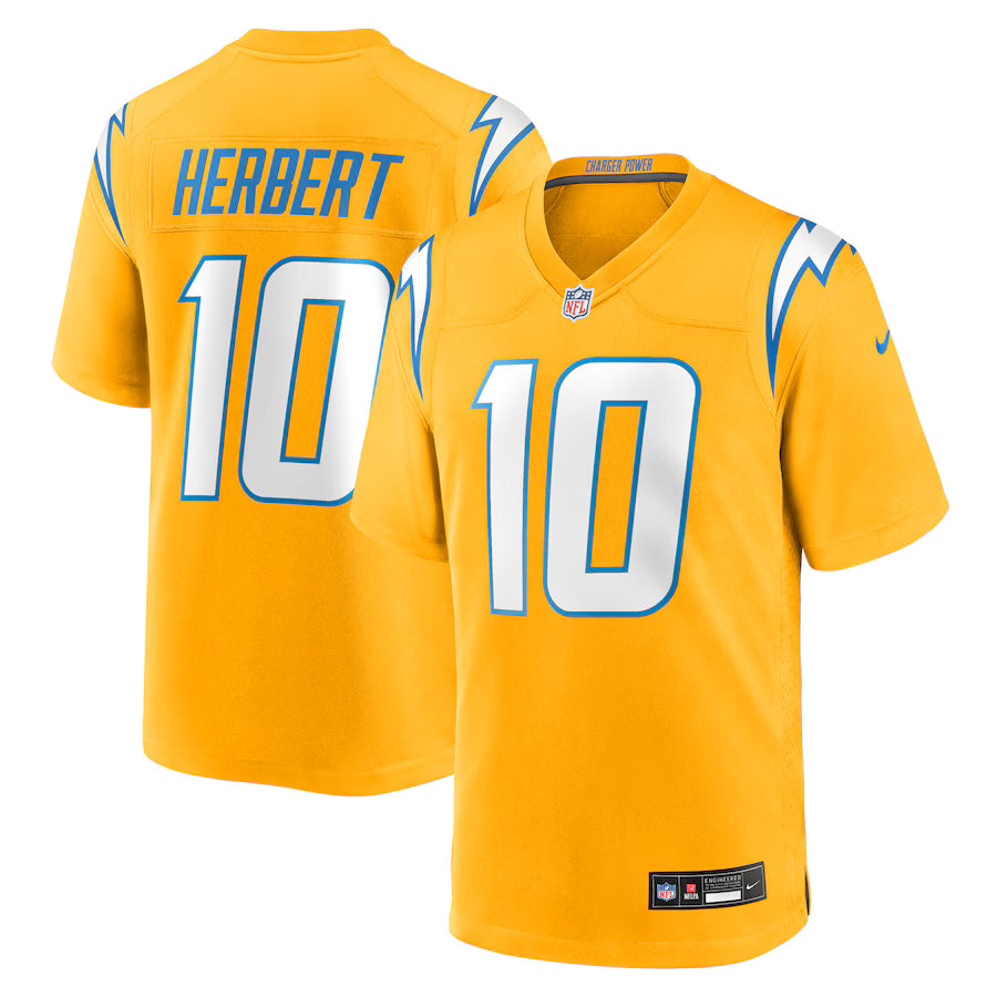 Justin Herbert Los Angeles Chargers NFL Nike Alternate Charger Power Game Player Jersey – Gold (USA Stock) - UKASSNI