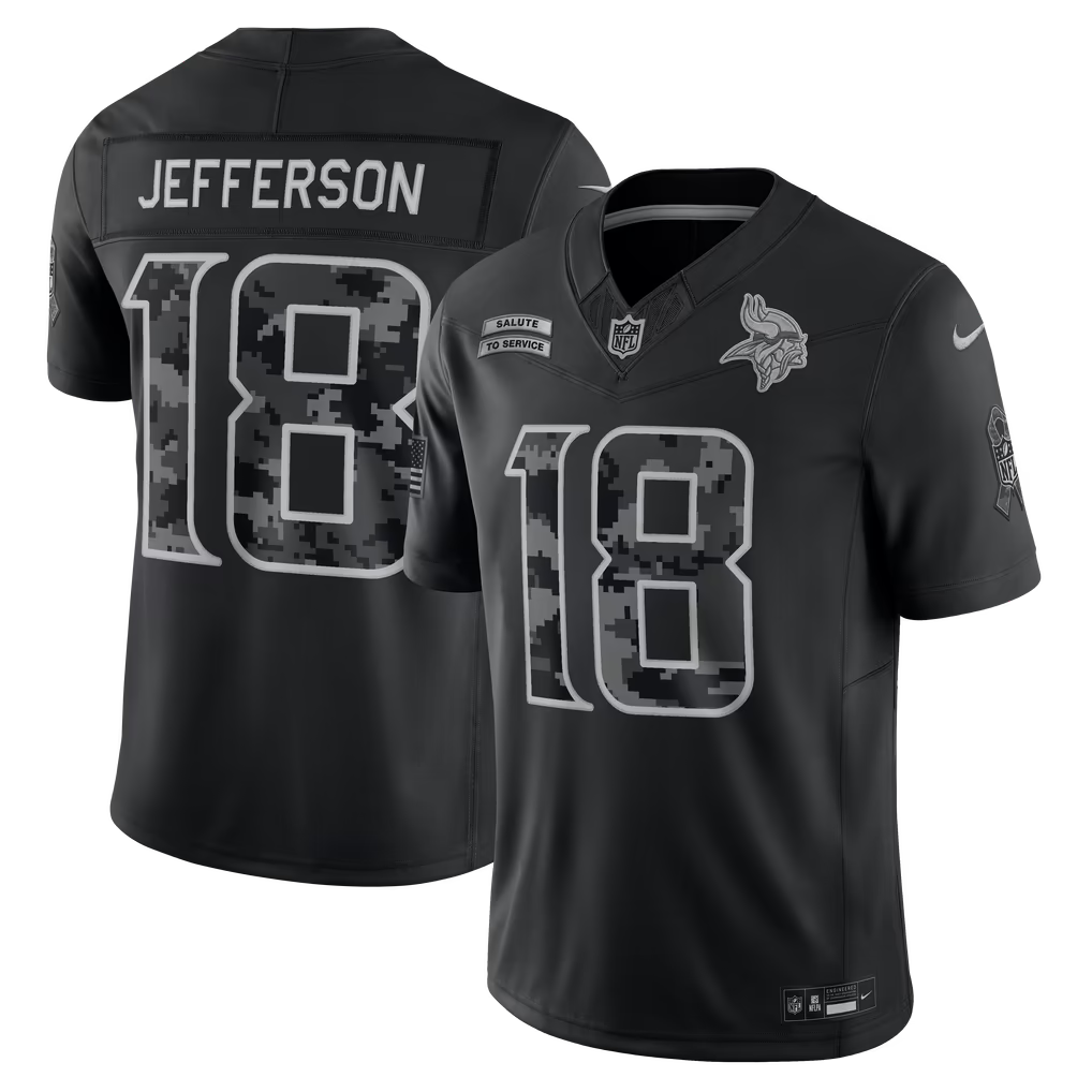 Minnesota Vikings Justin Jefferson Jersey – NFL Nike 2026 Salute to Service Stitched Limited – Black (USA Sourced)