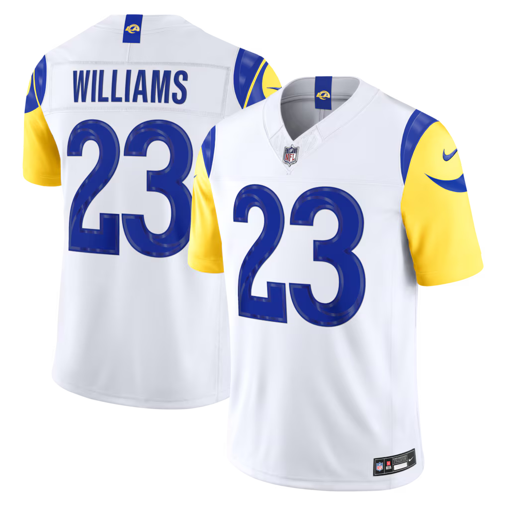 Los Angeles Rams NFL Kyren Williams Nike Vapor F.U.S.E. Sewn Down Limited Jersey – White (USA Stock)
