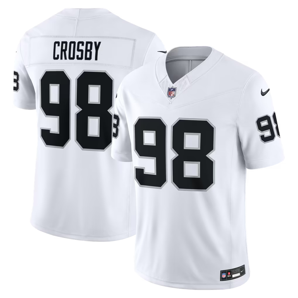 Las Vegas Raiders Maxx Crosby Jersey – NFL Nike Vapor F.U.S.E. Stitched Limited – White (USA Sourced)