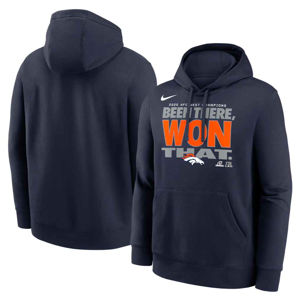 Denver Broncos NFL Nike 2025 AFC West Division Champions Locker Room Trophy Collection Hoodie – Navy – 2XL (UK Stock)