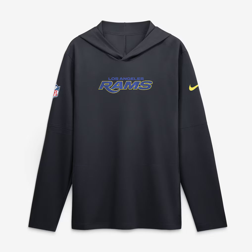 Los Angeles Rams Hooded Long Sleeve Top – NFL Nike Rivalries Collection Sideline Lightweight – Navy (USA Sourced)