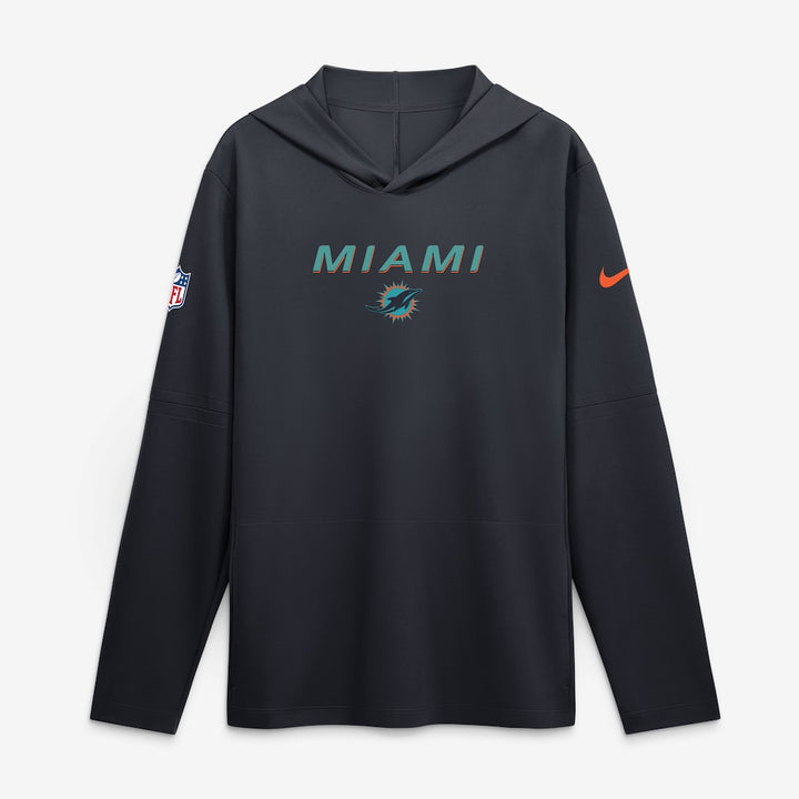 Miami Dolphins Hooded Long Sleeve Top – NFL Nike Rivalries Collection Sideline Lightweight – Navy (USA Sourced)