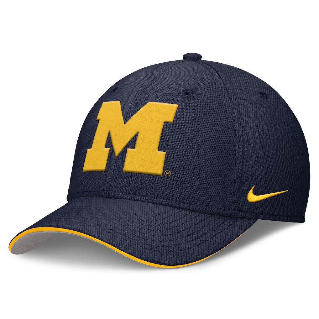 Michigan Wolverines NCAA Nike 2025 Dugout Coaches Rise Swoosh Performance Flex Hat – Navy (USA Stock) - UKASSNI