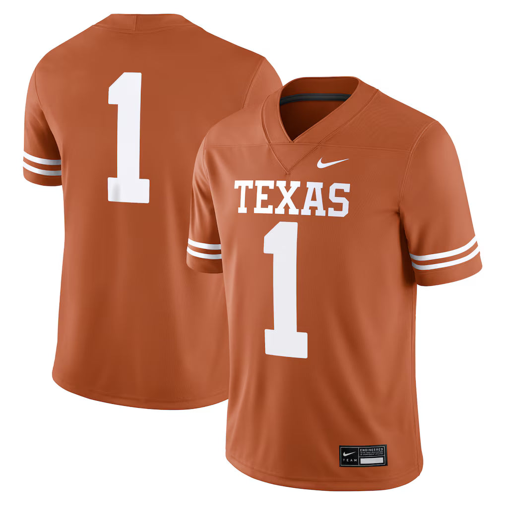 Texas Longhorns Football Jersey – NCAA Nike Game #1 – Texas Orange (USA Sourced) by Nike