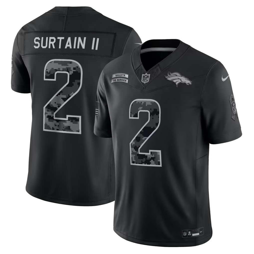 Denver Broncos Patrick Surtain II Jersey – NFL Nike 2026 Salute to Service Stitched Limited – Black (USA Sourced)