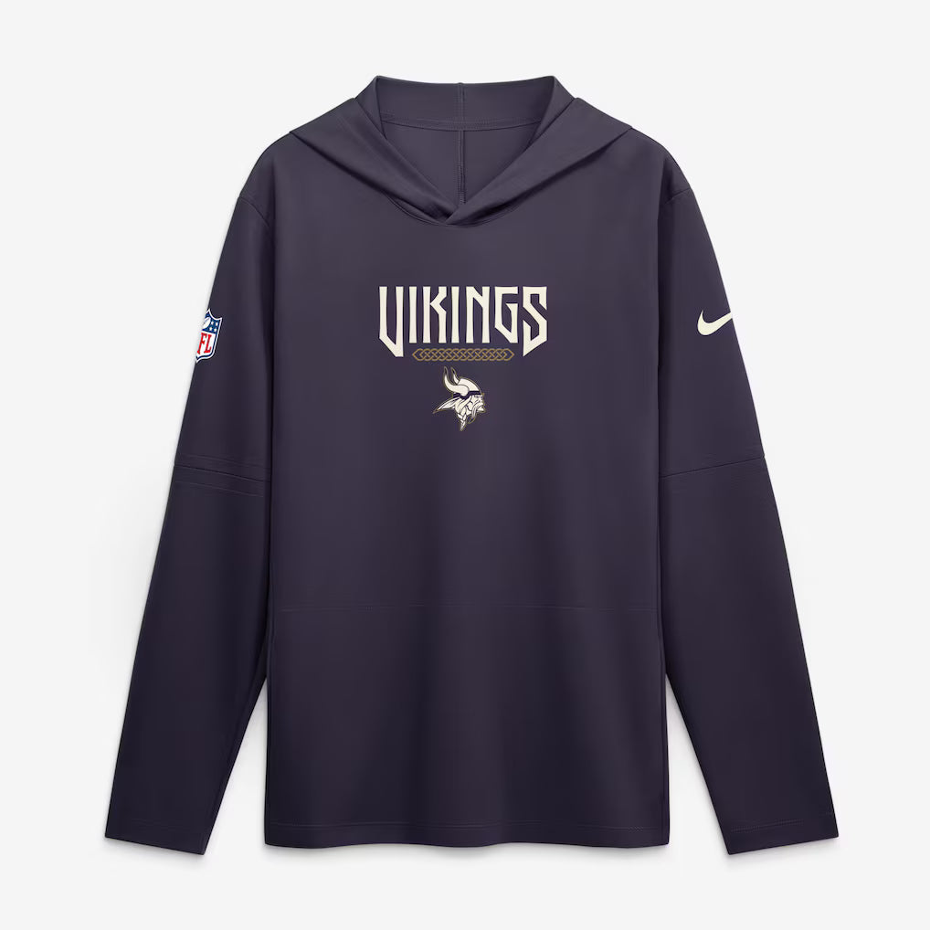 Minnesota Vikings Hooded Long Sleeve Top – NFL Nike Rivalries Collection Sideline Lightweight – Purple (USA Sourced)