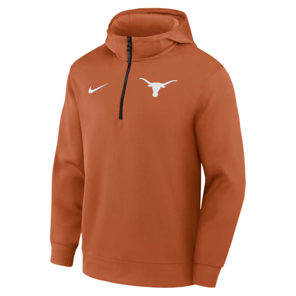 Texas Longhorns Coaches Hoodie – NCAA Nike Premium Dri-FIT Quarter-Zip – Texas Orange (USA Sourced)