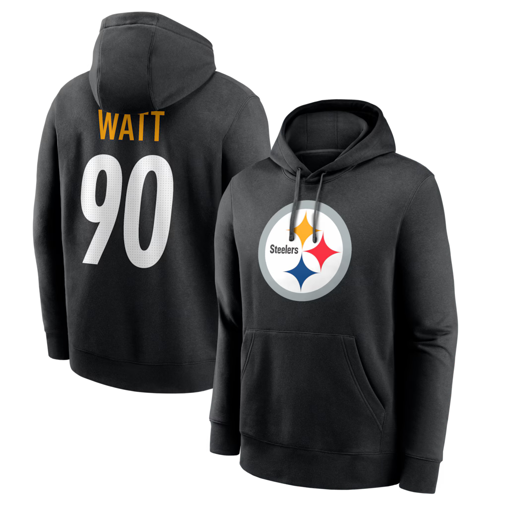 Pittsburgh Steelers NFL T.J. Watt Nike Name & Number Fleece Hoodie – Black (USA Stock) - UKASSNI