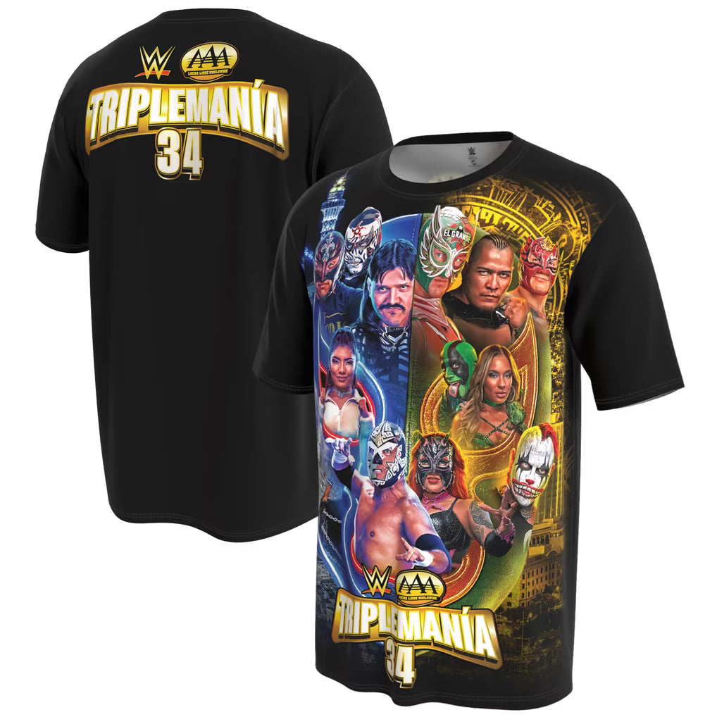 AAA Triplemania 34 WWE T-Shirt – ProSphere Event Graphic – Black (USA Sourced)