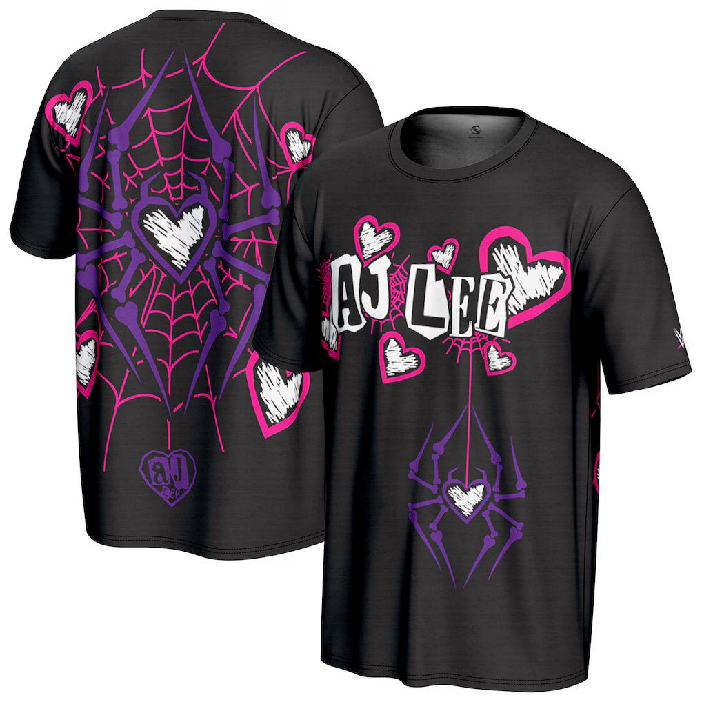 AJ Lee WWE ProSphere Spider Web T-Shirt – Black (USA Stock) - UKASSNI
