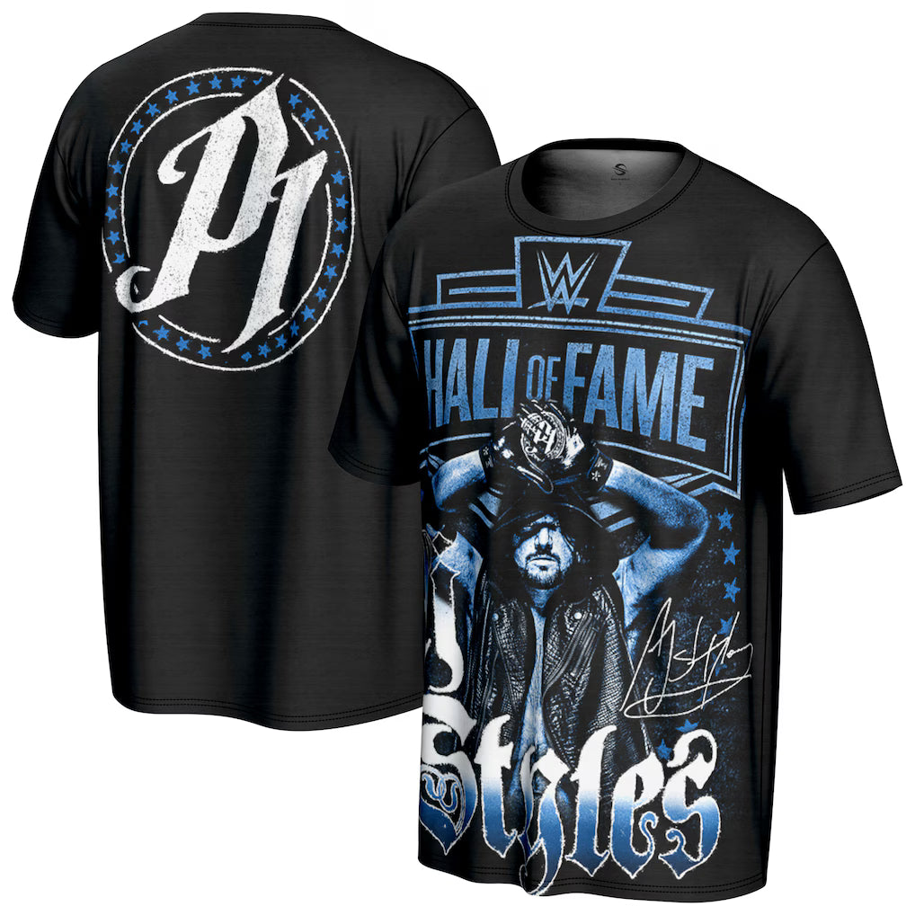 AJ Styles WWE ProSphere Hall of Fame T-Shirt - Black (USA Stock) - UKASSNI