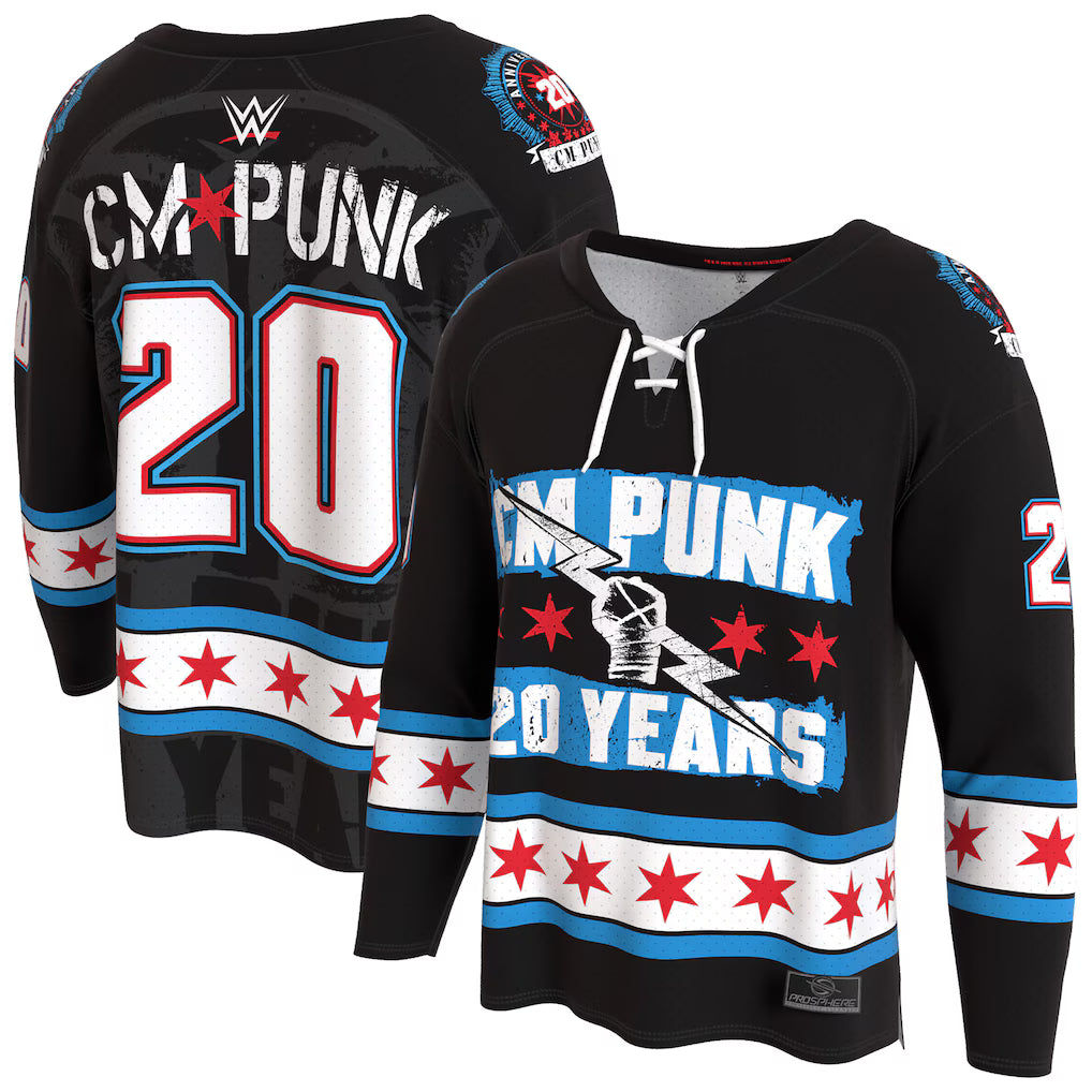 CM Punk WWE Jersey – ProSphere 20 Years Hockey Fashion Design – Black (USA Sourced) by Prosphere