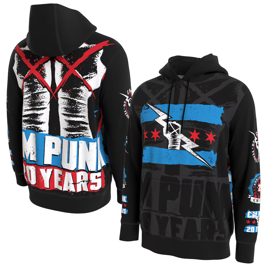 CM Punk WWE Hoodie – ProSphere 20 Years Anniversary Design – Black (USA Sourced) by Prosphere