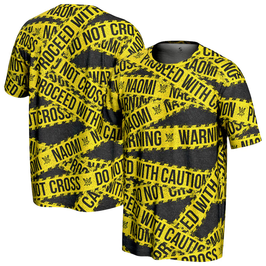 Naomi WWE ProSphere Caution Tape Graphic T-Shirt – Black (USA Stock) - UKASSNI