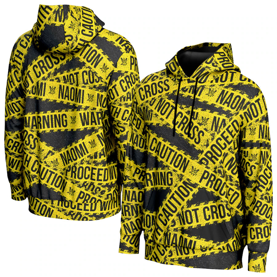 Naomi WWE ProSphere Caution Tape Pullover Hoodie - Black (USA Stock) - UKASSNI