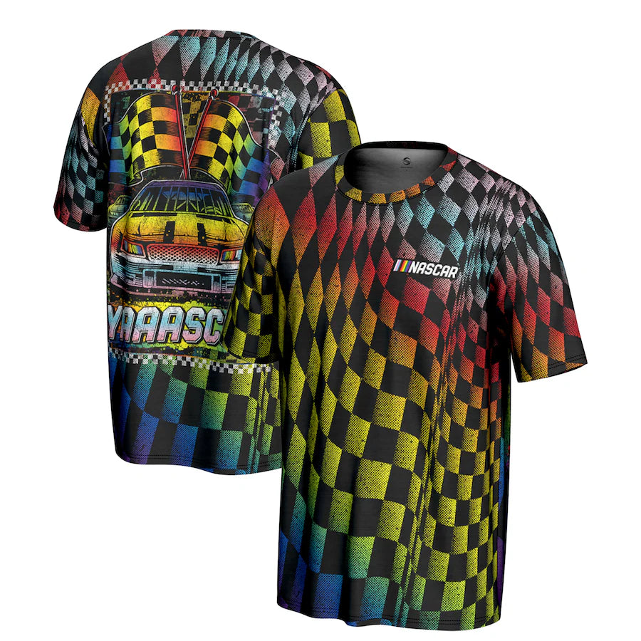 NASCAR ProSphere All Over Checkered Pride T-Shirt – Black (USA Stock) - UKASSNI