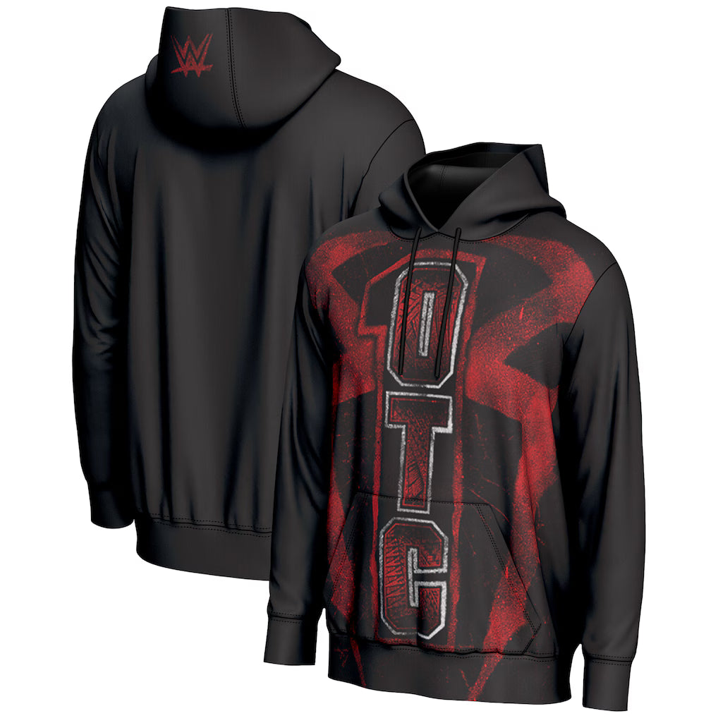 Roman Reigns ProSphere OTC Hoodie in black USA stock with red OTC graphic on chest, hood, pocket, WWE logo on back.