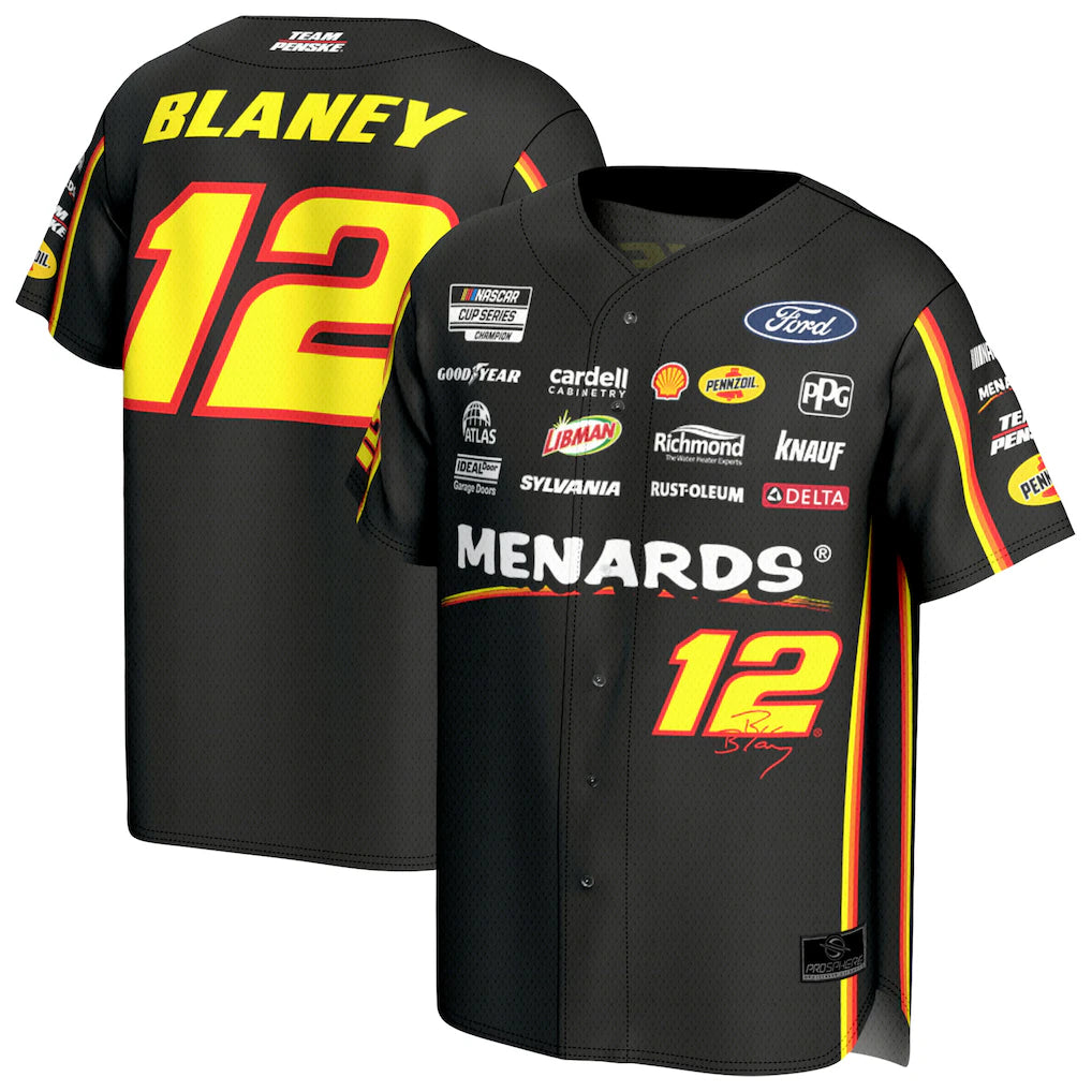 Ryan Blaney NASCAR ProSphere Baseball Fashion Jersey – Black (USA Stock) - UKASSNI