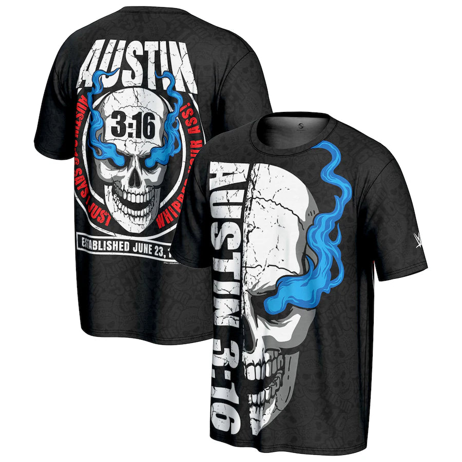 Stone Cold Steve Austin WWE ProSphere 3:16 Skull T-Shirt – Black (USA Stock) - UKASSNI