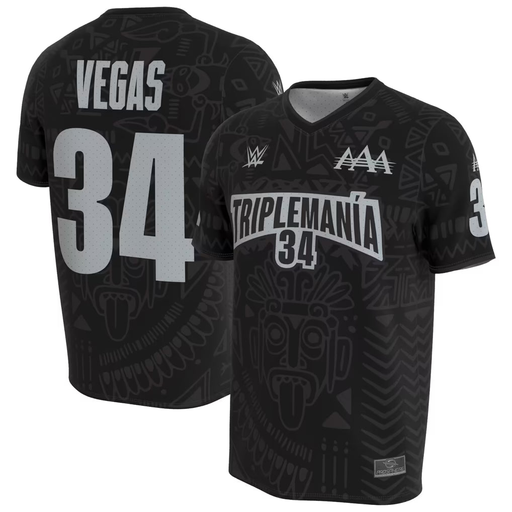 AAA Triplemania 34 WWE Soccer Fashion Jersey – ProSphere Vegas Design – Black (USA Sourced)