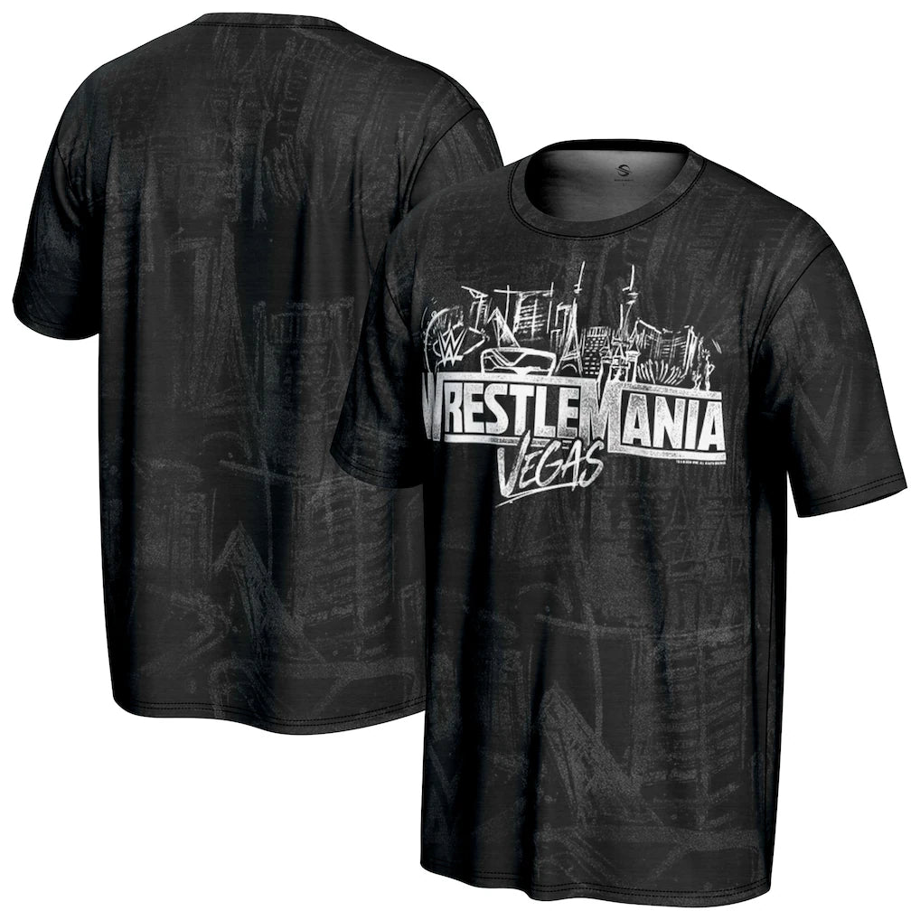 WrestleMania 42 WWE ProSphere Pattern T-Shirt – Black (USA Stock)