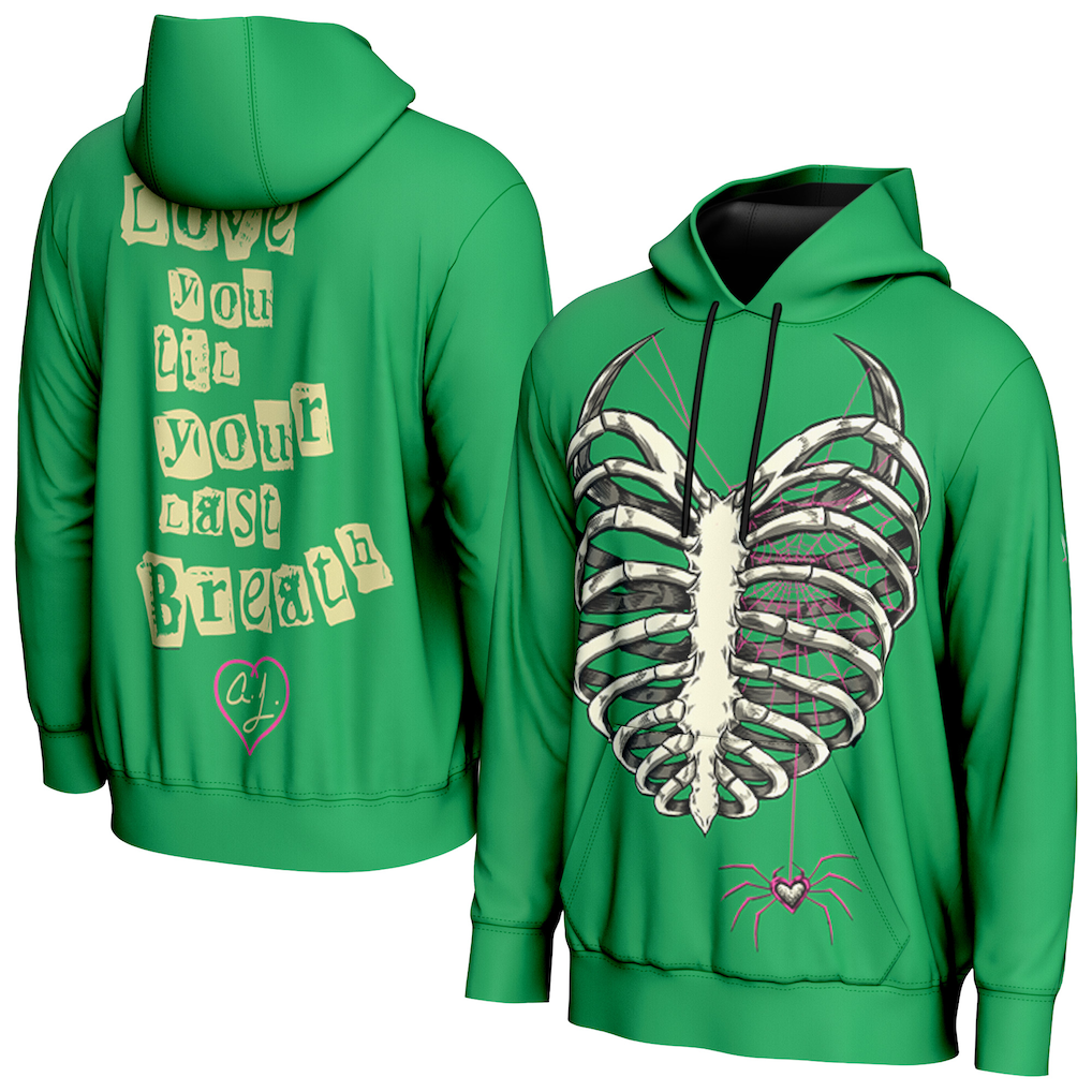 AJ Lee WWE ProSphere Ribcage Hoodie – Green (USA Stock) - UKASSNI