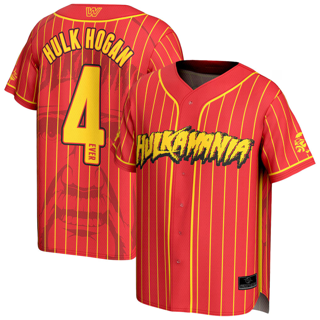 Hulk Hogan WWE ProSphere Hulkamania Full-Button Baseball Jersey – Red (USA Stock) - UKASSNI
