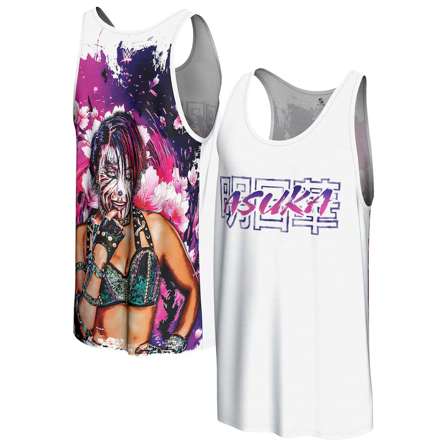 Asuka WWE ProSphere Blossom Tank Top – White (USA Stock) - UKASSNI