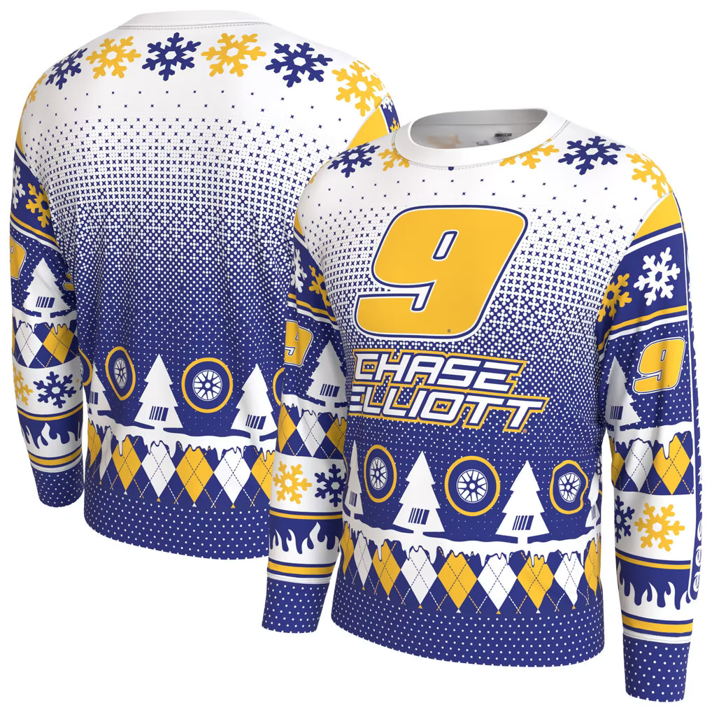 Chase Elliott Holiday Sweater – NASCAR ProSphere Driver – White (USA Sourced)