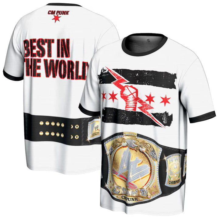 CM Punk WWE ProSphere Spinner Belt T-Shirt – White (UK Stock) - UKASSNI
