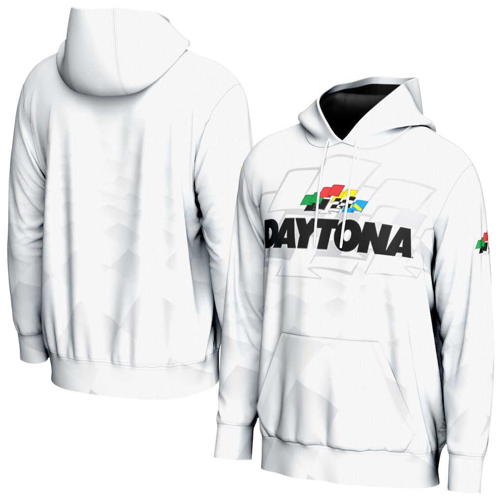 Daytona International Speedway NASCAR ProSphere All Over Print Hoodie Sweatshirt – White (USA Stock) - UKASSNI