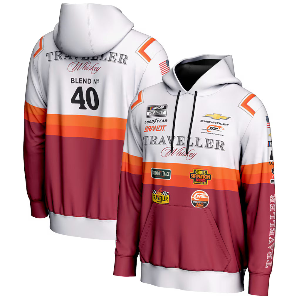 Justin Allgaier NASCAR ProSphere Traveller Whiskey Hoodie – White (USA Stock) - UKASSNI