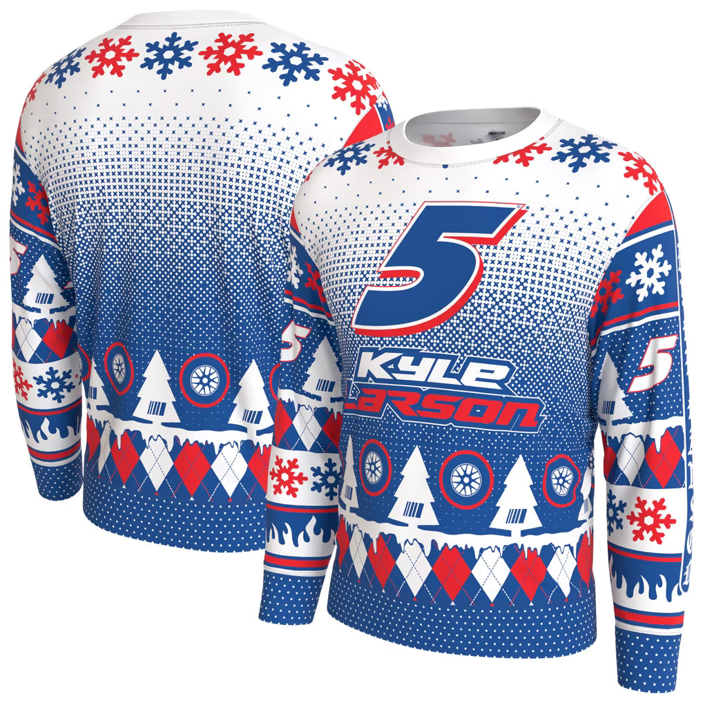 Kyle Larson Holiday Sweater – NASCAR ProSphere Driver – White (USA Sourced)