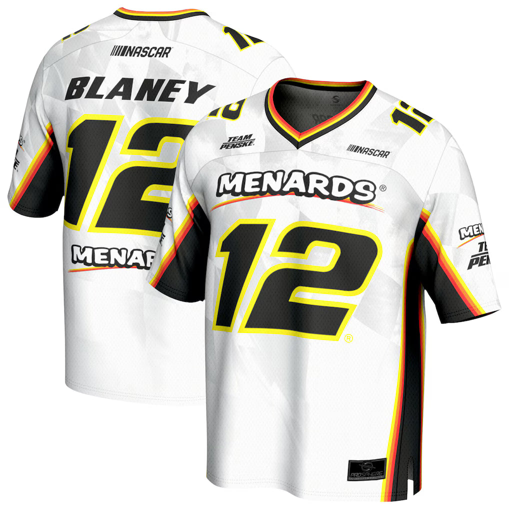 Ryan Blaney NASCAR ProSphere Football Fashion Jersey – White (USA Stock) - UKASSNI