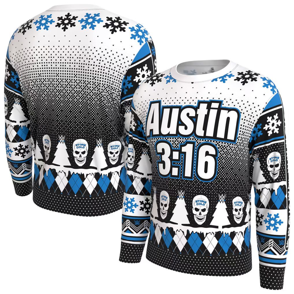 "Stone Cold" Steve Austin WWE Holiday Sweatshirt – ProSphere Fleece Lined – White (USA Sourced)