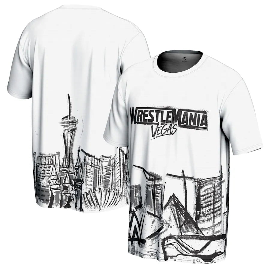 WrestleMania 42 WWE ProSphere Skyline T-Shirt – White (USA Stock) - UKASSNI