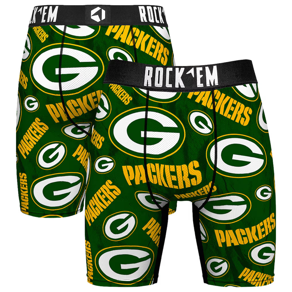Green Bay Packers Boxer Briefs – NFL Rock Em Socks Logo – Green (USA Sourced) by Nike