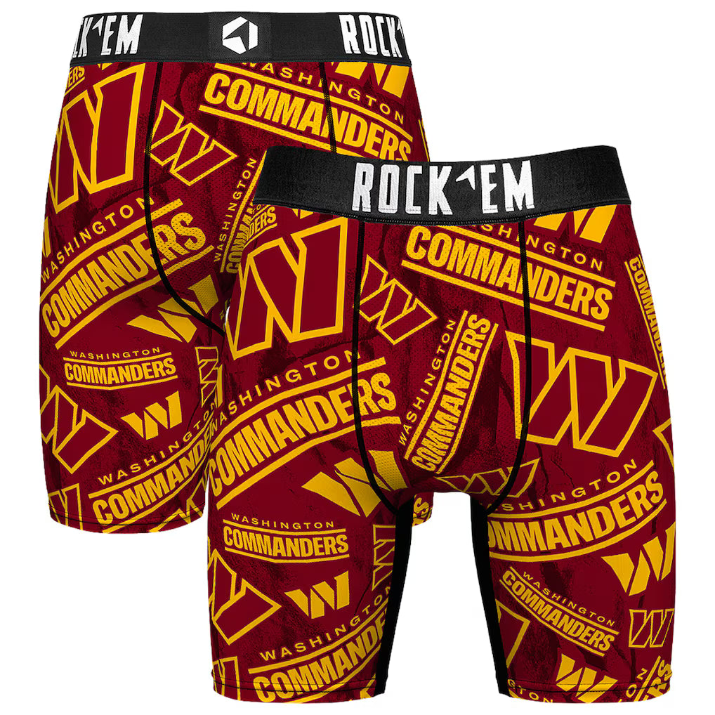 Washington Commanders Boxer Briefs – Rock Em Socks Logo All-Over Print – Burgundy (USA Sourced)