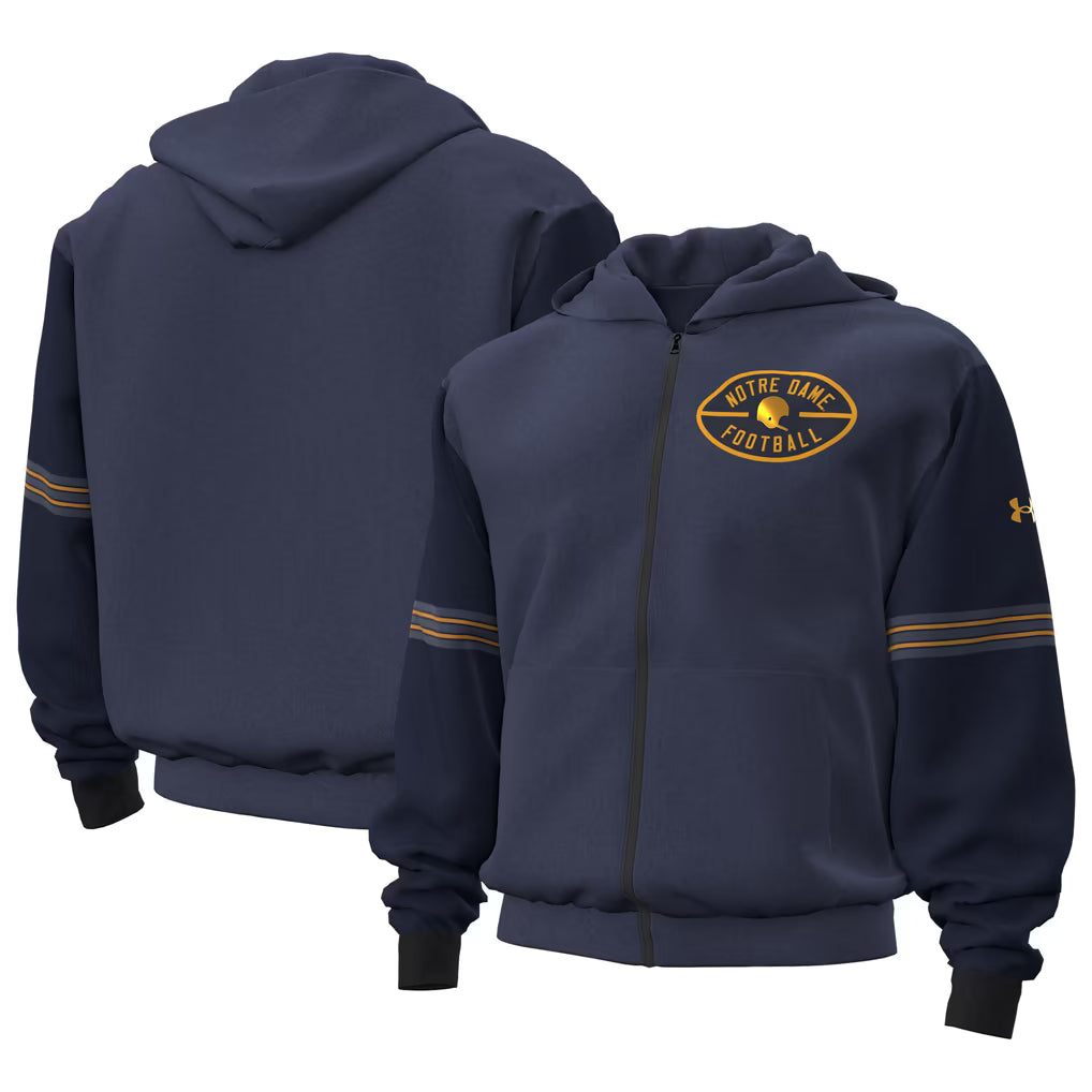 Notre Dame Fighting Irish Hoodie – Under Armour 2026 Shamrock Series Icon Taped Full-Zip – Navy (USA Sourced) - UKASSNI