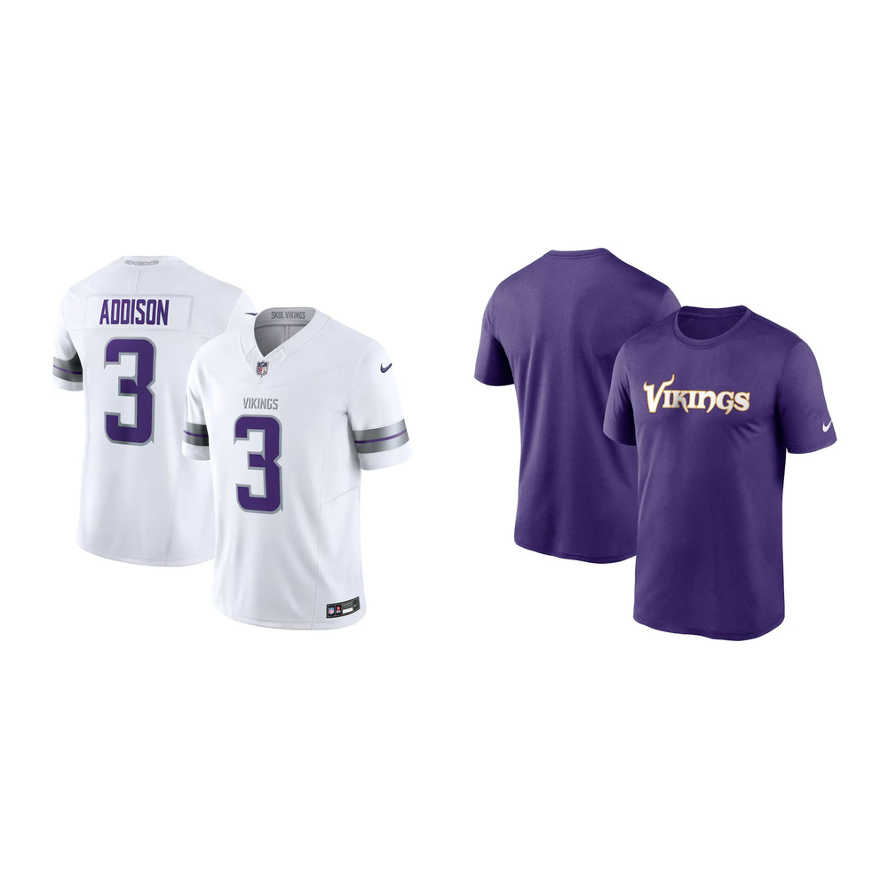 Minnesota Vikings NFL Jordan Addison #3 Game Jersey + Purple Tee Bundle – Medium (UK Stock) - UKASSNI