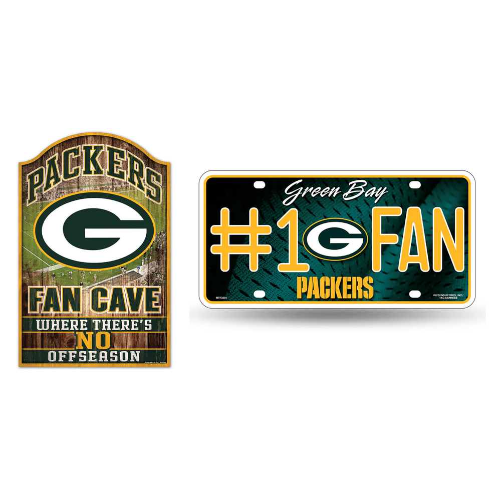 Green Bay Packers NFL Fan Cave Sign + #1 Fan Plate Bundle – One Size (UK Stock) - UKASSNI
