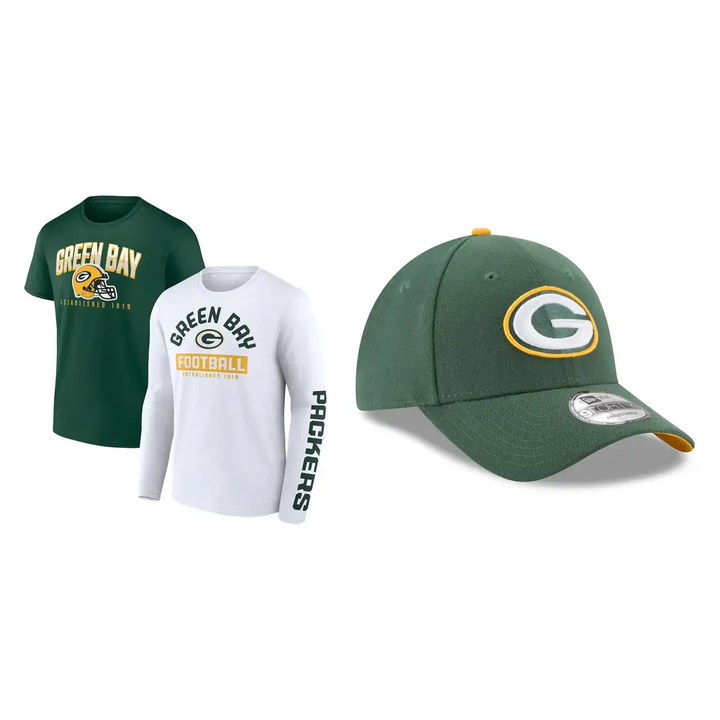 Green Bay Packers NFL T-Shirt Set + Cap Bundle – Large (UK Stock) by UK American Sports Store