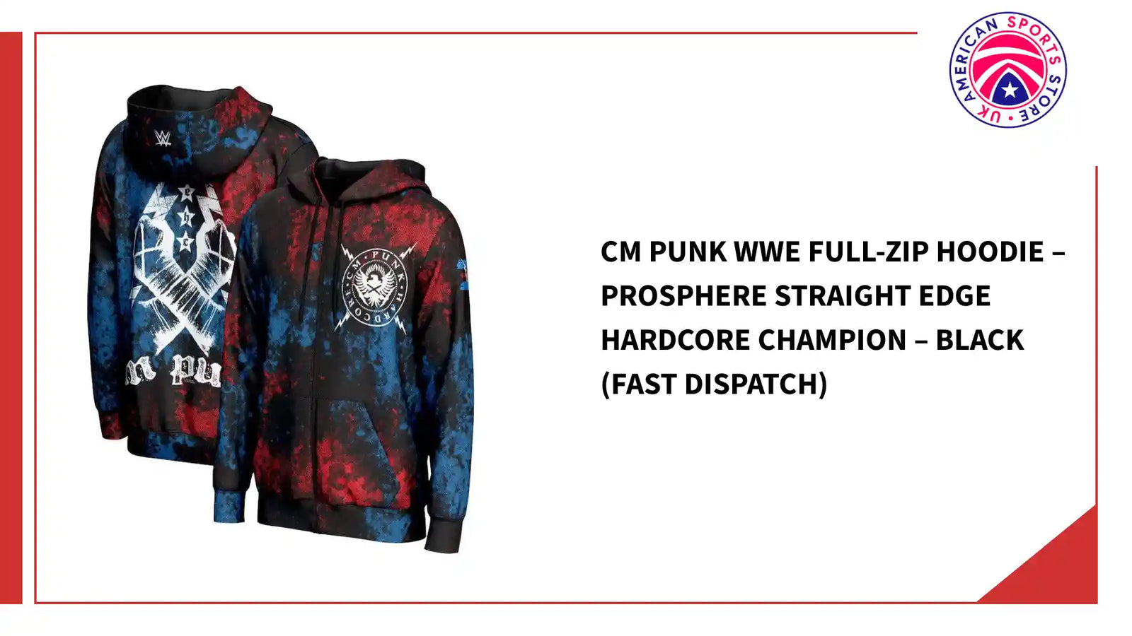 CM Punk WWE Full-Zip Hoodie &ndash; ProSphere Straight Edge Hardcore Champion &ndash; Black (Fast Dispatch) by@Outfy