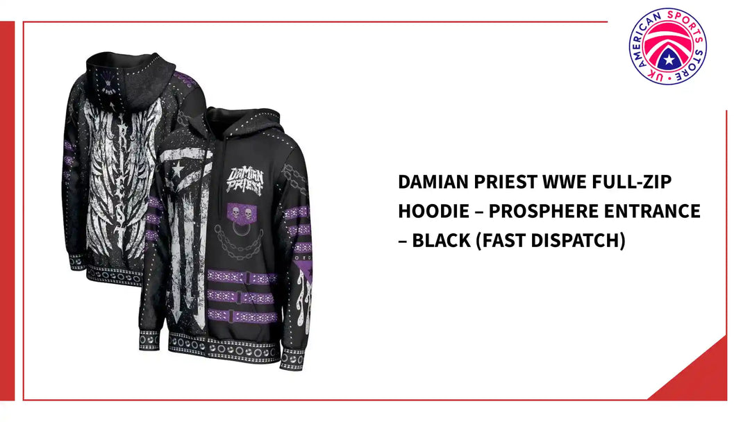 Damian Priest WWE Full-Zip Hoodie &amp;ndash; ProSphere Entrance &amp;ndash; Black (Fast Dispatch) by@Outfy